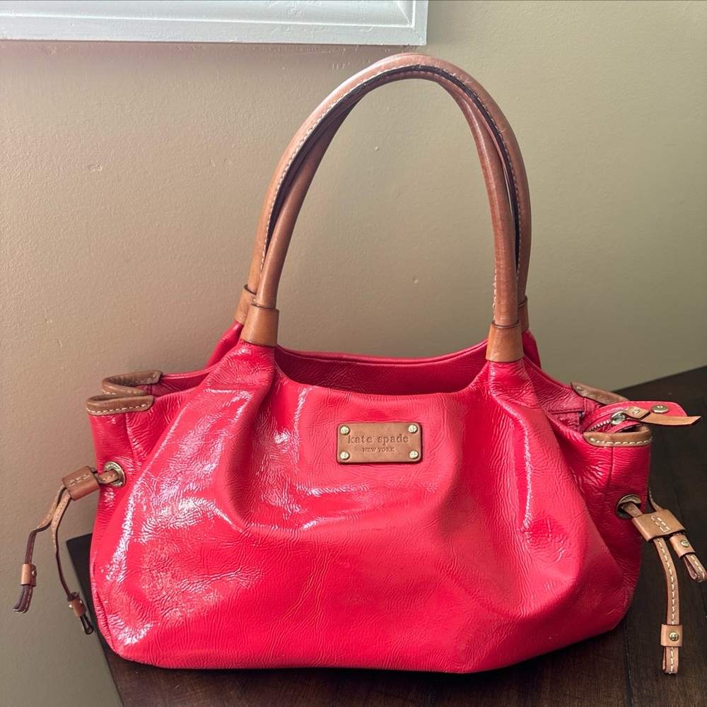 Kate Spade Red Leather Tote with Tan Handles